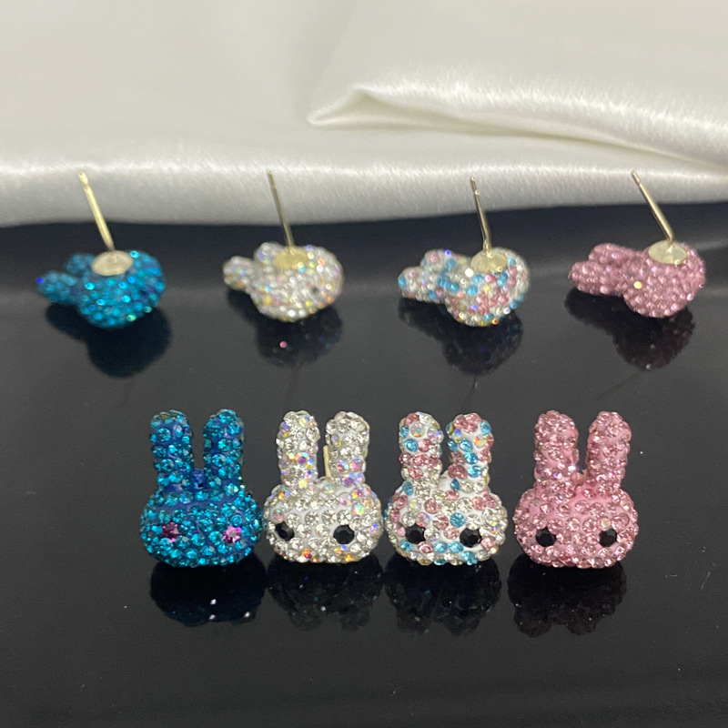 1 Pair Basic Rabbit Plating Inlay Copper Artificial Gemstones Ear Studs display picture 3