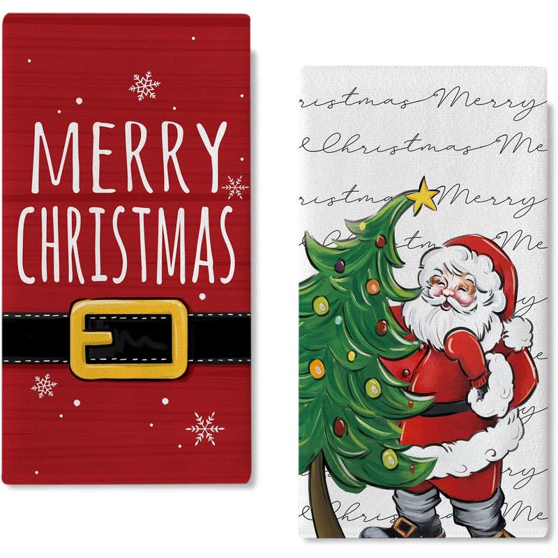 Merry Christmas Santa Claus kitchen dish towel Christmas pine tree hand towel red dry baking cooking cloth hand towel