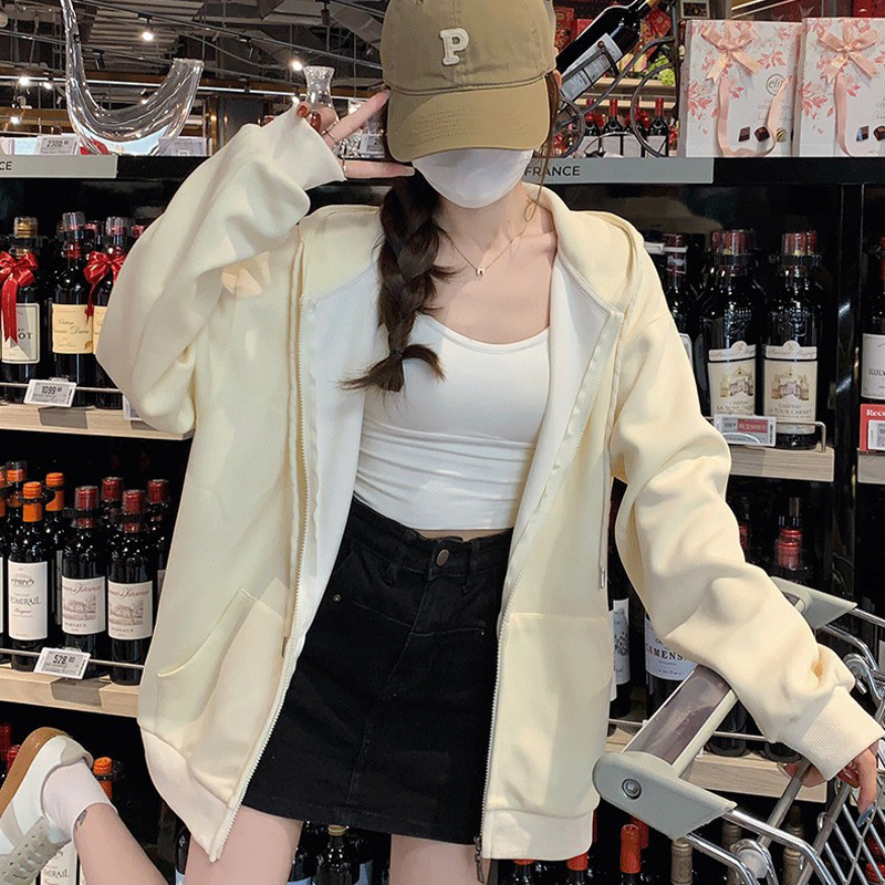 外套女2025新款爆款韩系连帽秋季卫衣女款灰色开衫上衣慵懒风女装|undefined