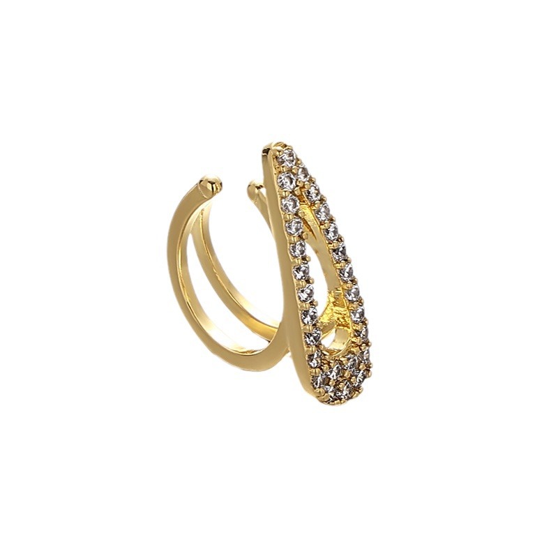 Latón chapado 18K oro real europeo y americano ins estilo minimalista versátil temperamento retro ZIRCON con incrustaciones oído hueso clip pendientes para las mujeres