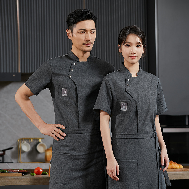 Work clothes custom summer thin men's and women's chef clothing half sleeve top apron suit short sleeve wholesale custom