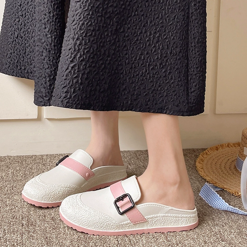 Повседневный комфорт дамы Баотоу половина тапочек Летние ПВХ модные круглые головки наружные тапочки один педаль тапочки женщина