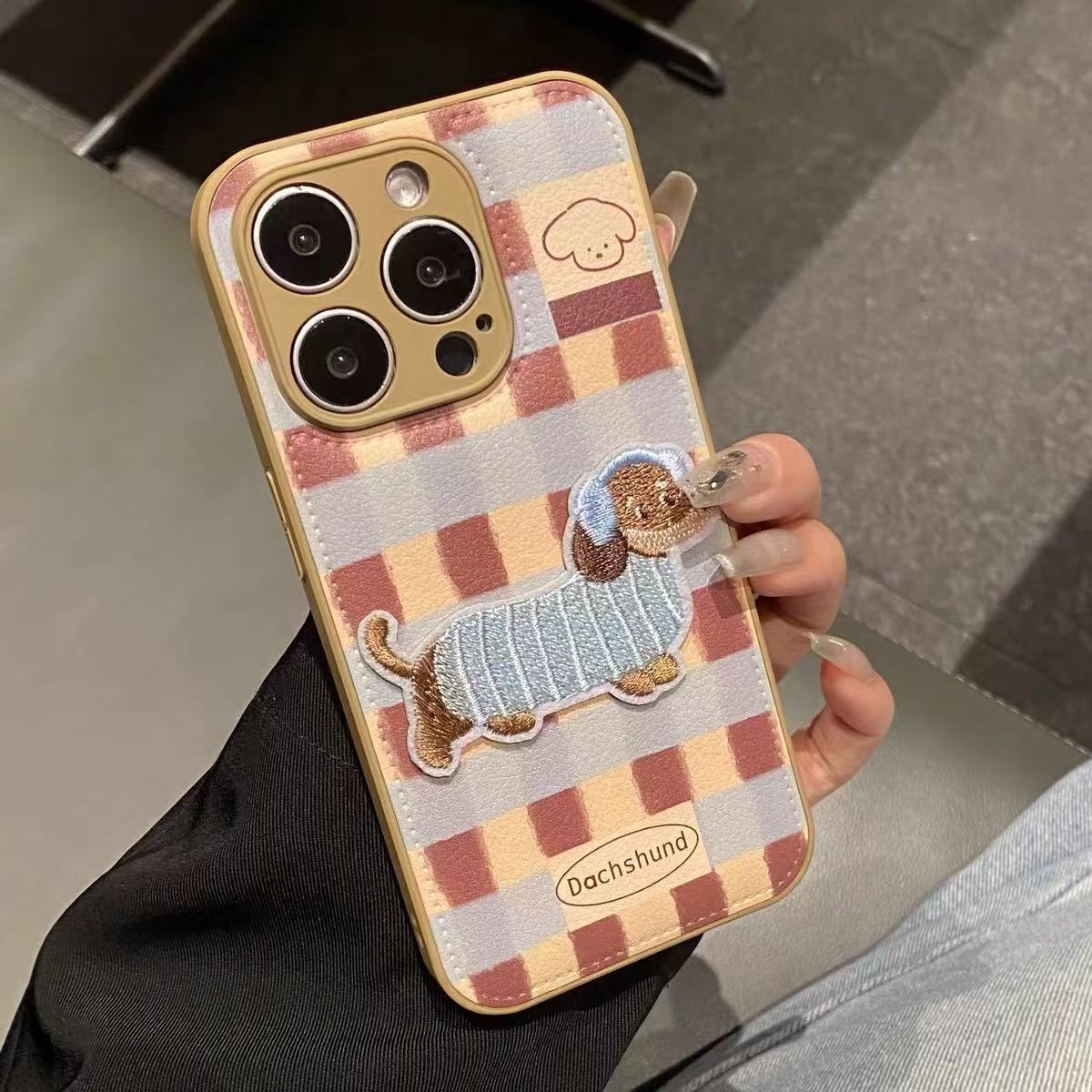Perro a cuadros retro de nicho para iPhone14/15 funda para teléfono móvil 16Promax nuevo estilo 13 pareja 15pro