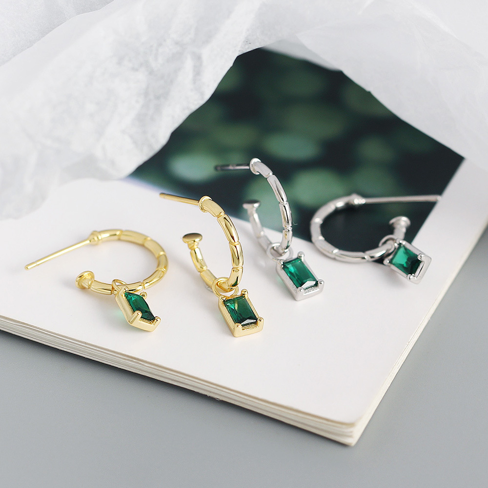 Zircon Inlay Material Earrings Classification 1 Pair Quantity 925 Sterling Silver Zircon C Shape Earrings