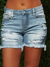 A 48465 Ripped Fringe Women's Stretch Denim Shorts �ƶ�����