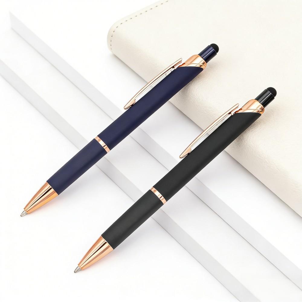 Business spray-coated metal ballpoint pen with aluminum barrel, corporate event gift pen, logo ballpoint pen, touch screen pen wholesale
