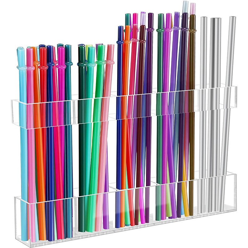 Cross-Border Acrylic Straw Holder with Double-Sided Tape, Adjustable Height Tableware Storage Box, Cabinet Wall-Mounted Storage Rack