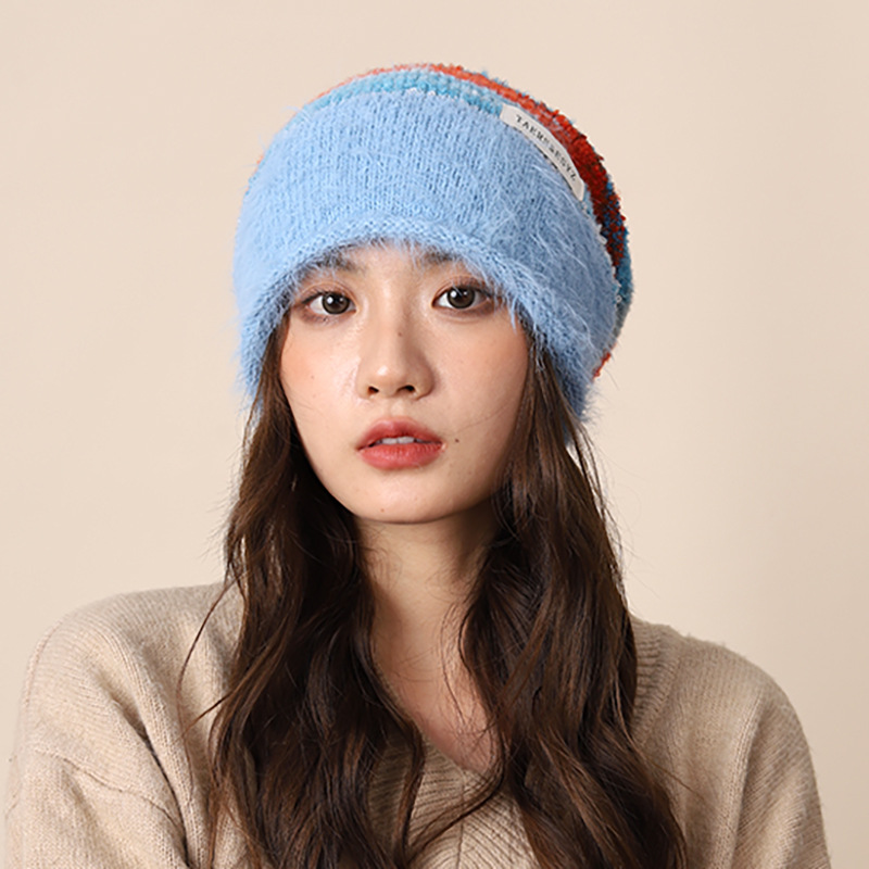 Berretto in pile lavorato a maglia con punta in peluche sfumato Melad per bambini per mostrare il loro viso, piccolo autunno inverno caldo e versatile_voghion.com