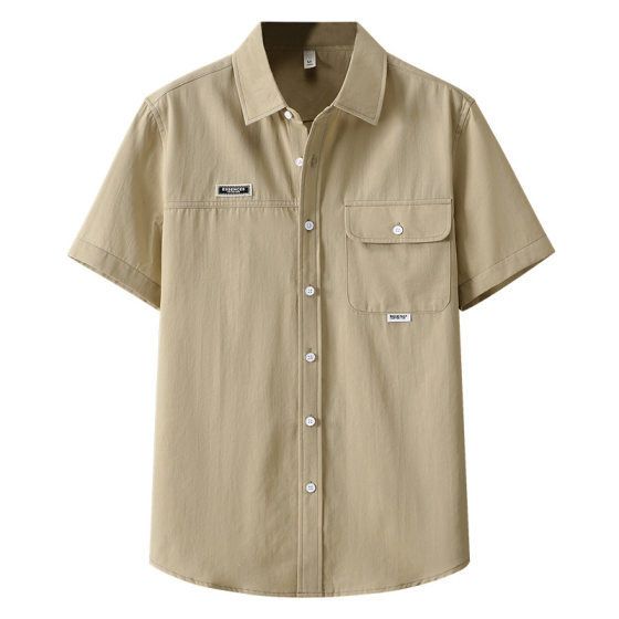 1513 Pure Cotton Solid Color White Shirt Men's Youth Pocket Thin Men's Washed American Style Short Sleeve Summer Casual