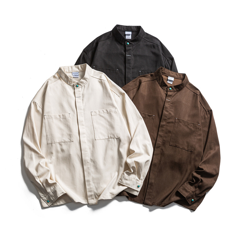 Urban Casual Design Shirt, Fashionable Simple Casual Solid Color Versatile High-Quality Loose Trendy Men's Shirt