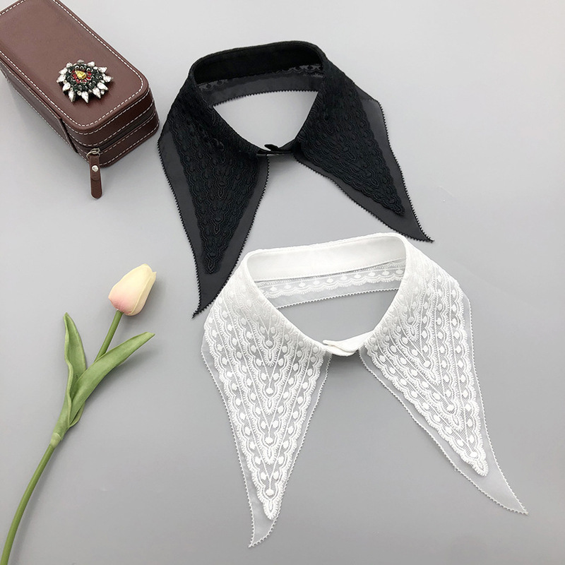 Lace-up lace long pointed collar double-layer fake collar women's craft small product fashion all-match shirt fake collar
