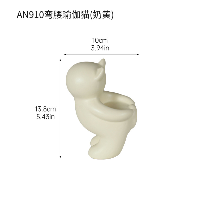 Decoración de gato de cerámica creativa, candelabro, sala de estar, entrada, decoración de almacenamiento, arte de escritorio, decoración suave