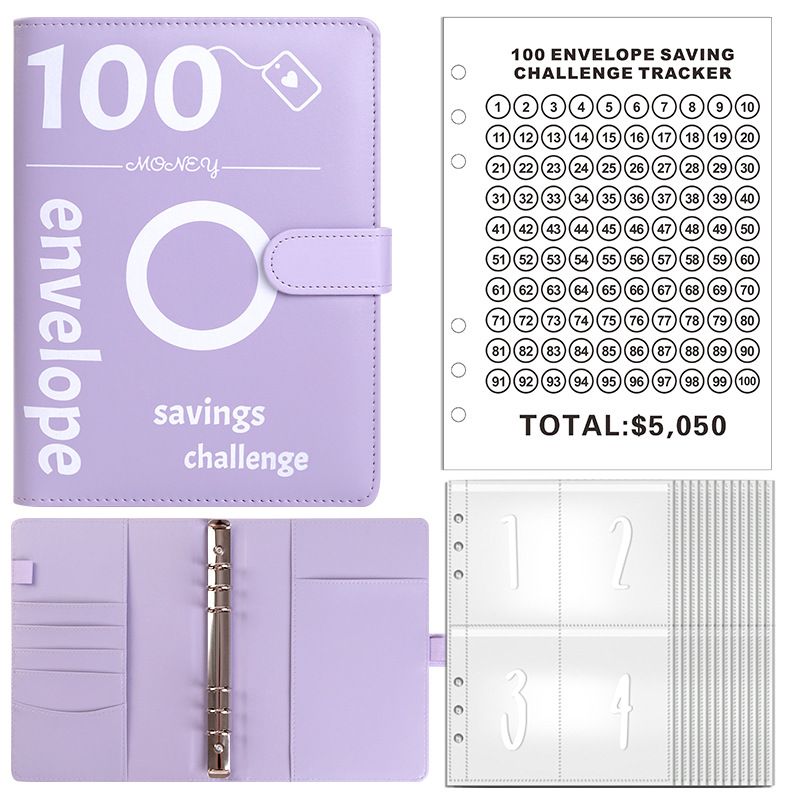 100EnvelopeChallengebinder pareja ahorro de dinero ahorro desafío sobre cuaderno de cuentas de mano de hojas sueltas