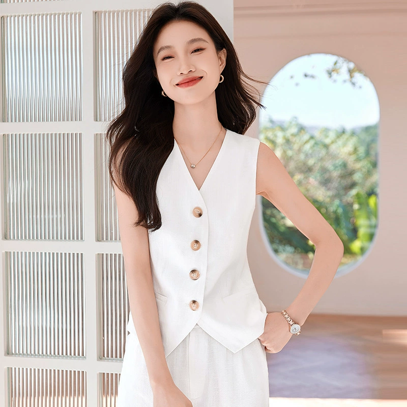 Elite vest, summer thin set sleevless, pony, cotton and linen