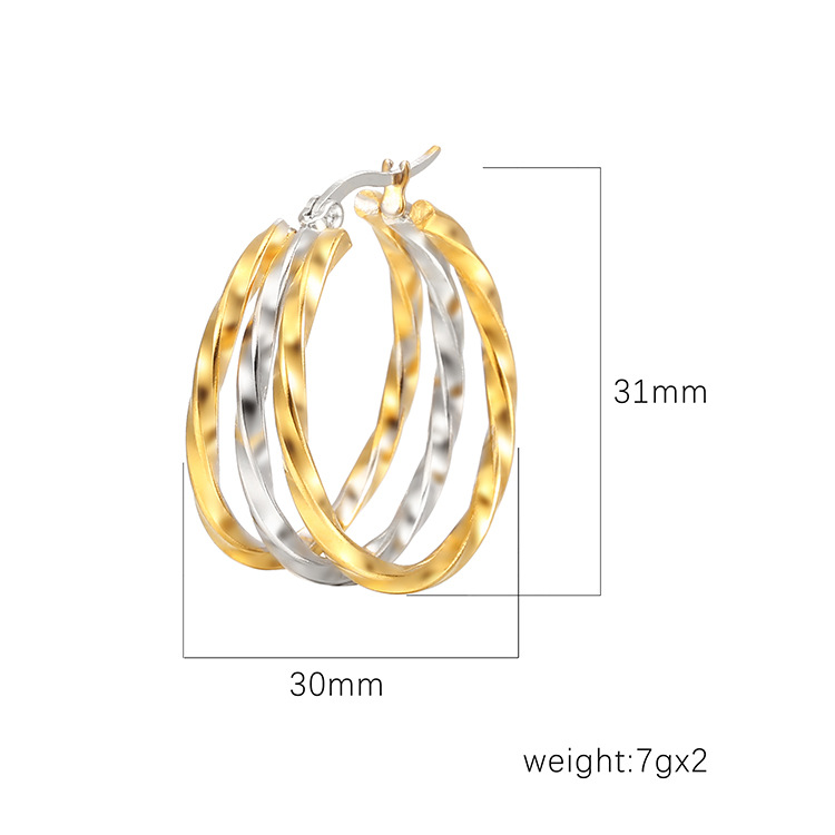 Pendientes de acero inoxidable degradado multicapa de costura circular de torsión de moda europea y americana Pendientes de todo fósforo de tendencia para mujer al por mayor