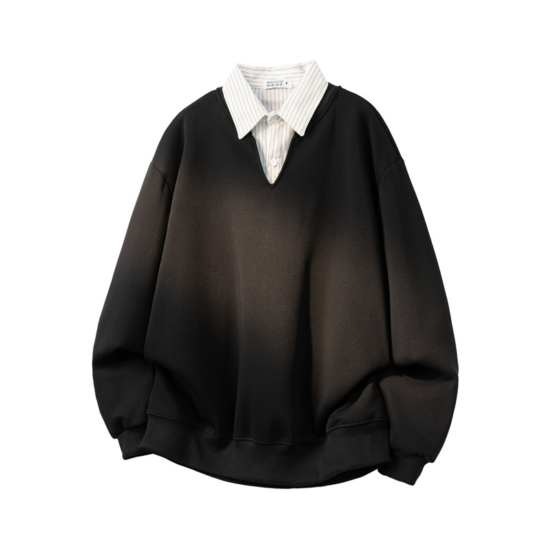 Sweat-shirt rayé à col en V, T-shirt à manches longues polyvalent pour homme, Haut de base haut de gamme_voghion.com