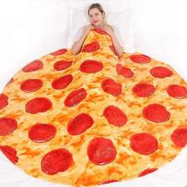 外贸跨境亚马逊热销定制图案披萨小睡沙发毯双面法兰绒空调暖毯子