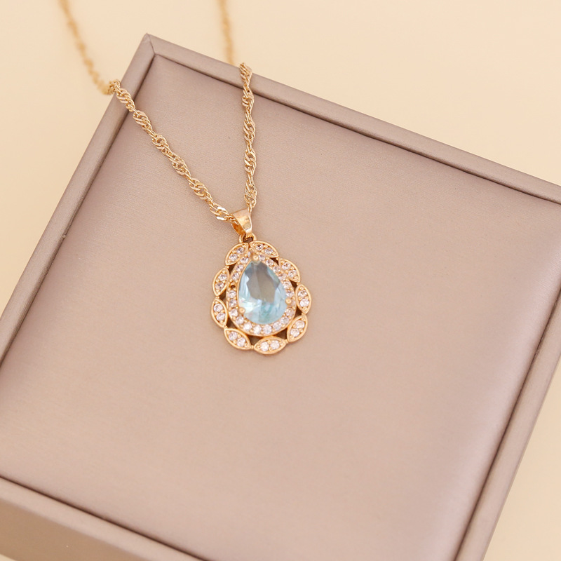 Fashion Multicolor Full Diamond Water Drop Copper Necklace Wholesale display picture 6