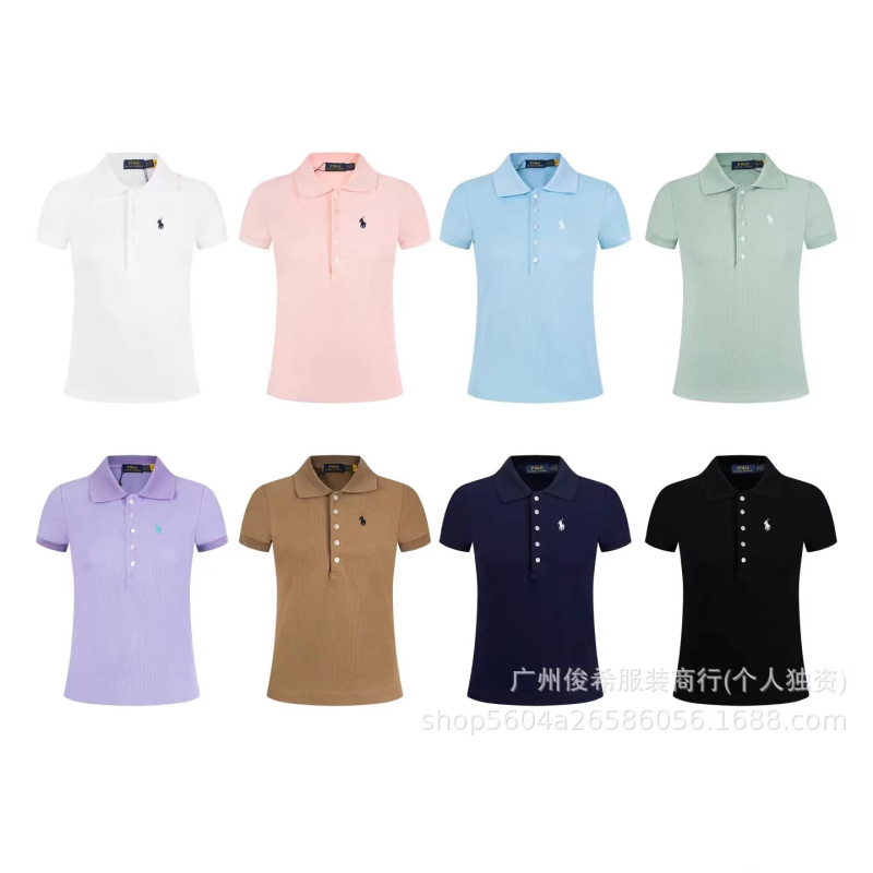 Cross-Border Qr Code Scannable 25 Women's Rl Pony Logo Embroidered Five-Button Knit Classic Short-Sleeve Polo Shirt with Turn-Down Collar T-Shirt