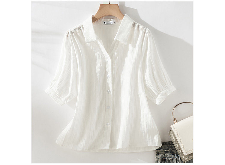 Áo sơ mi polo nữ tay ngắn cổ bẻ chất liệu cotton phối màu trơn thanh lịch — xanh lam chi tiết 10