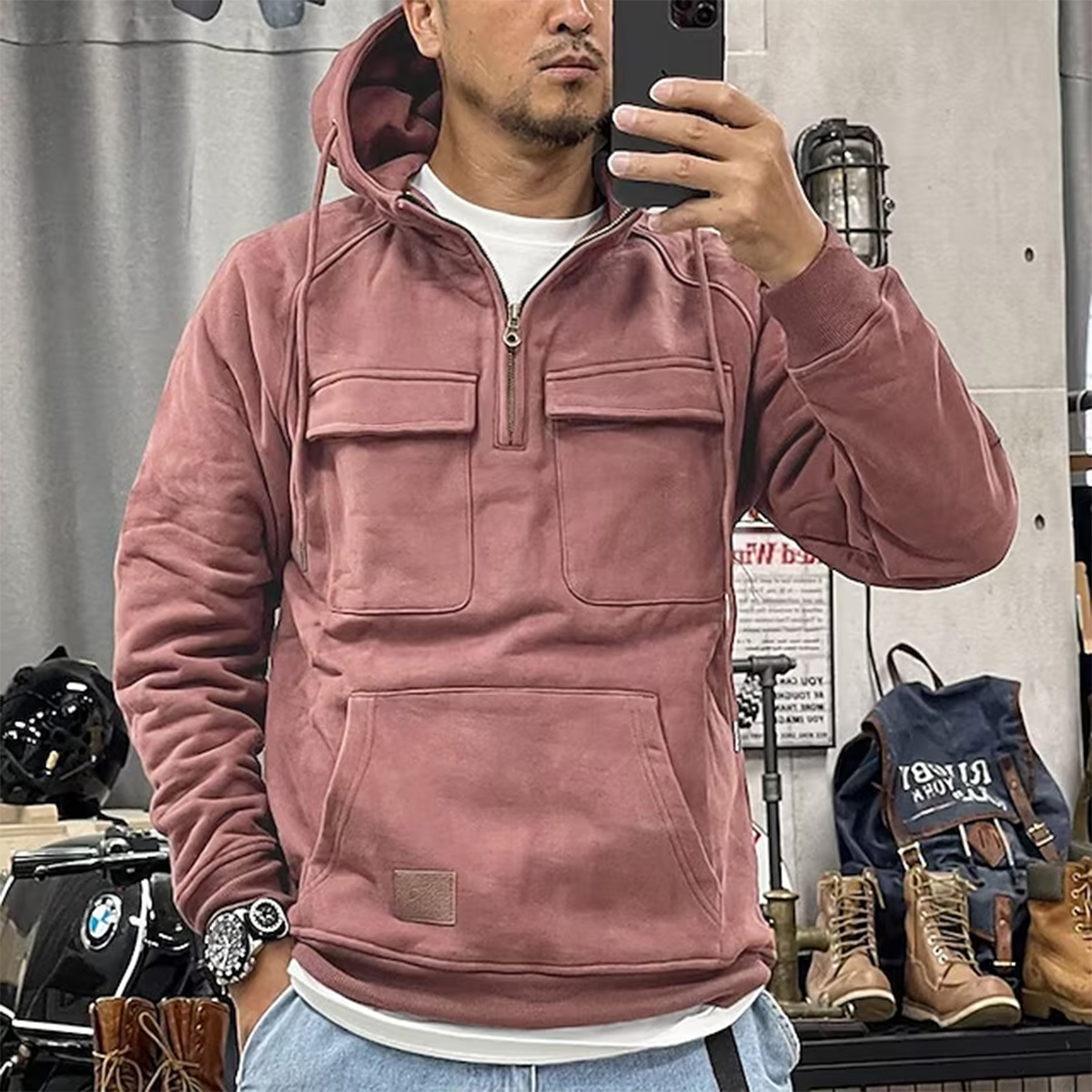 Men's Solid Color Streetwear Long Sleeve Loose Hooded display picture 1