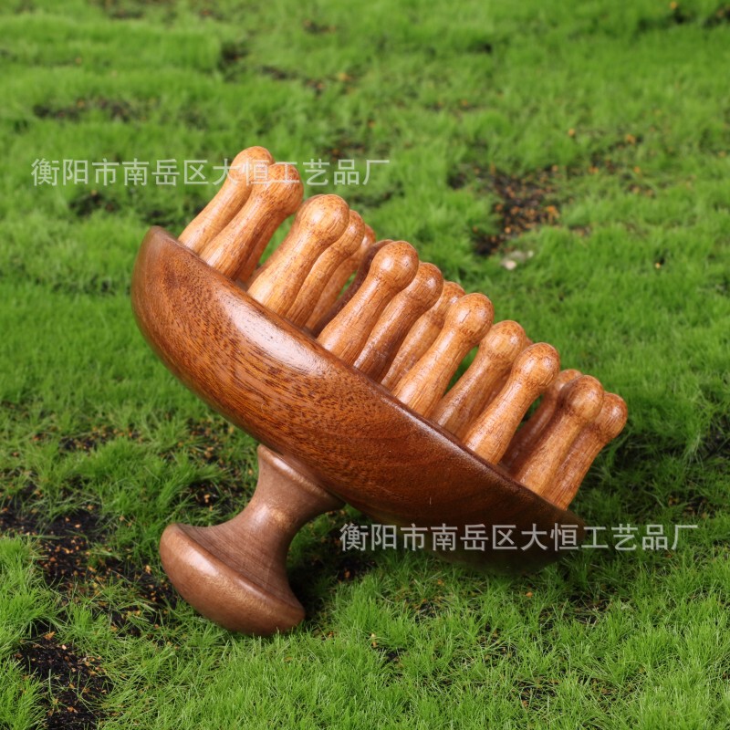 檀木櫛28釘歯鹿角熊手小熊手緑檀大歯幅歯マッサージ櫛長柄櫛指環檀木|undefined