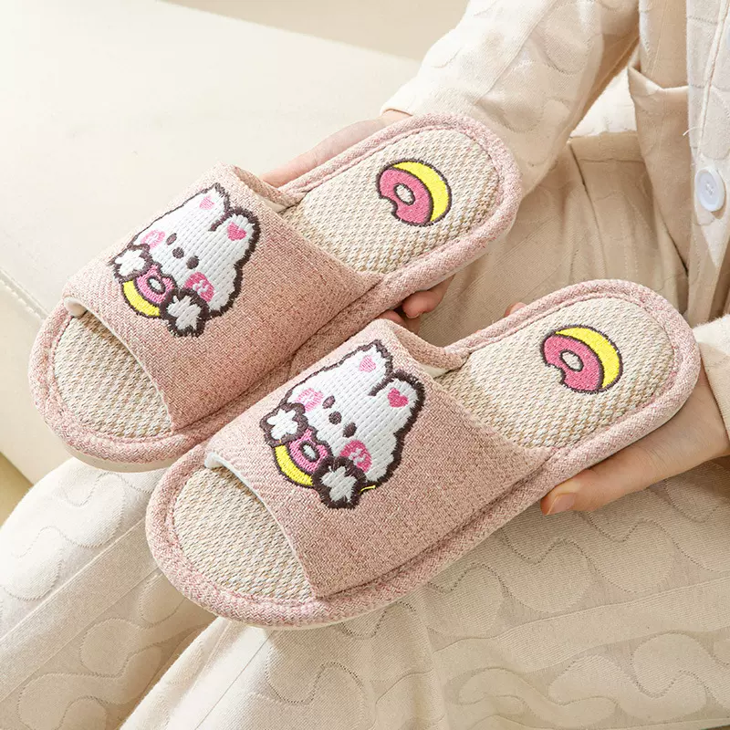 2024新款卡通亚麻女拖鞋情侣透气厂家家居室内木地板 男拖鞋批发