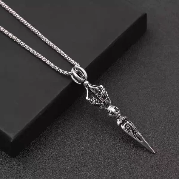 Six-word mantra magic pestle necklace men's trendy personality retro titanium steel men's pendant hip hop trendy men's diamond pestle pendant