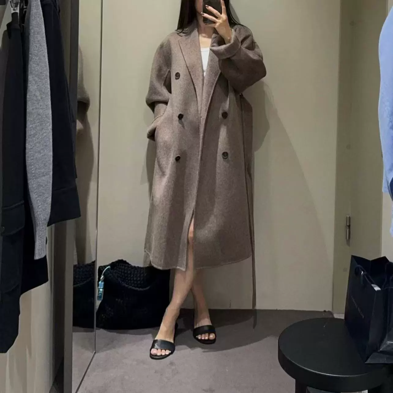 CS Women's Loose Fit Wool Blended Brush Pattern Lace-Up Coat 2025 Autumn and Winter New Arrival 1198271006