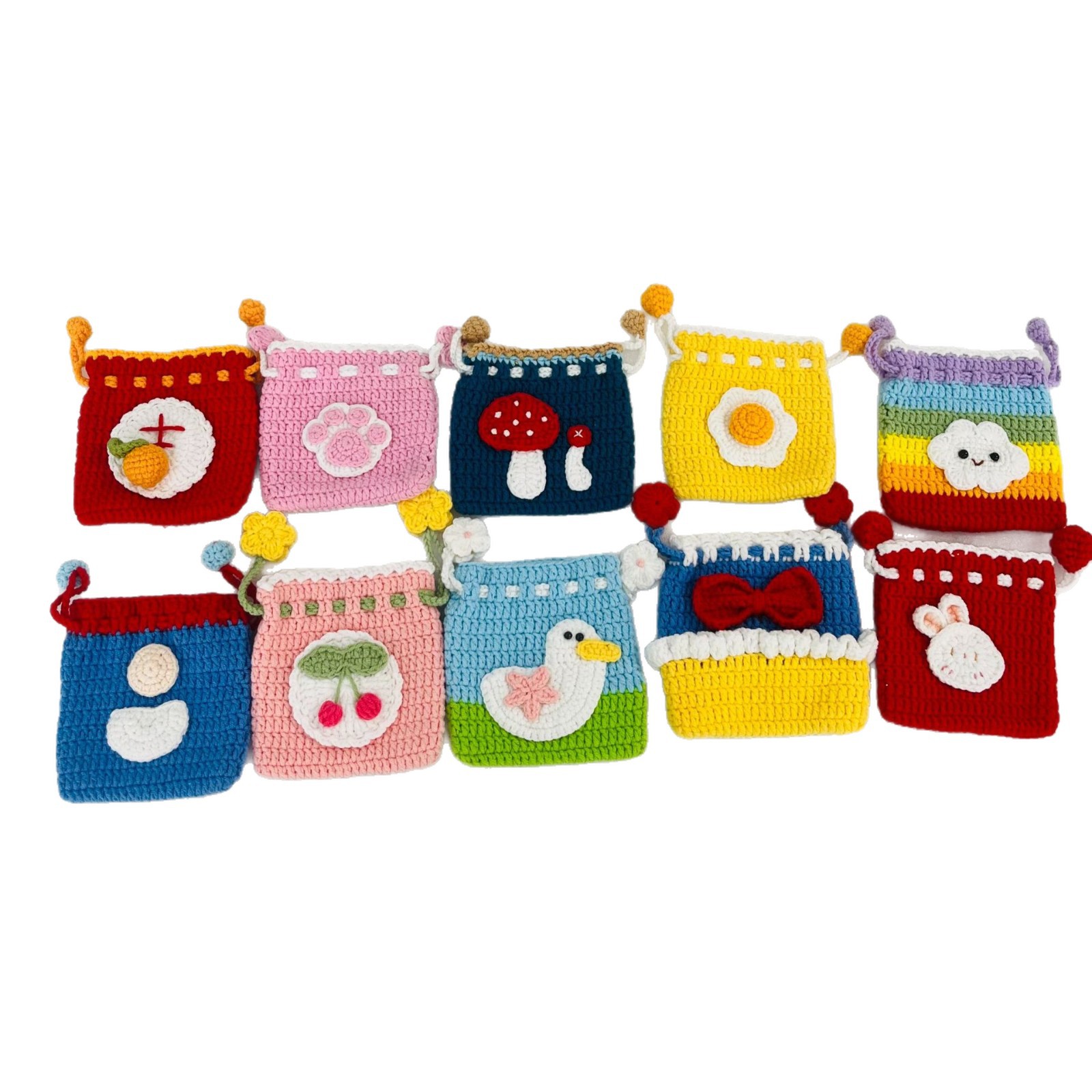 Hermosa bolsa de cambio tejida a mano, gancho de lana tejida, bolsa de bolsillo mini bolsa de cambio, productos terminados