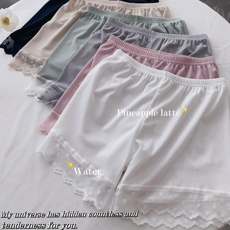 Summer new large size loose leggings anti-light safety pants women can wear Ice Silk wave lace cropped pants