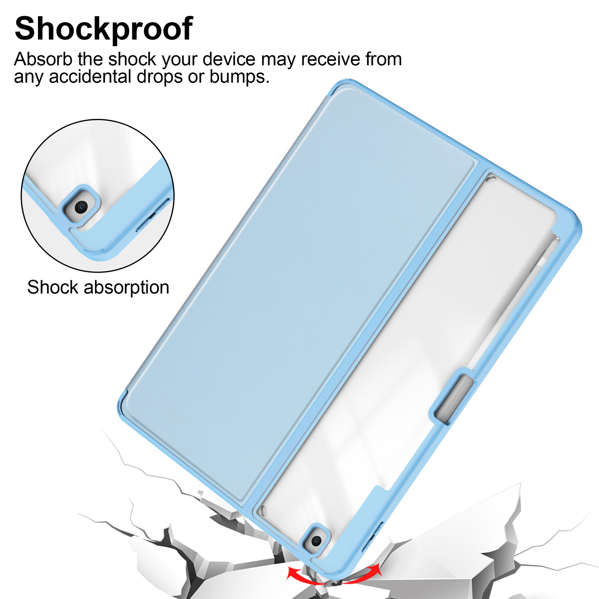 Estudo de Apple iPad 10.2 Estudo de acrílico transparente iPad789 doble plegable soporte de libro bolígrafo