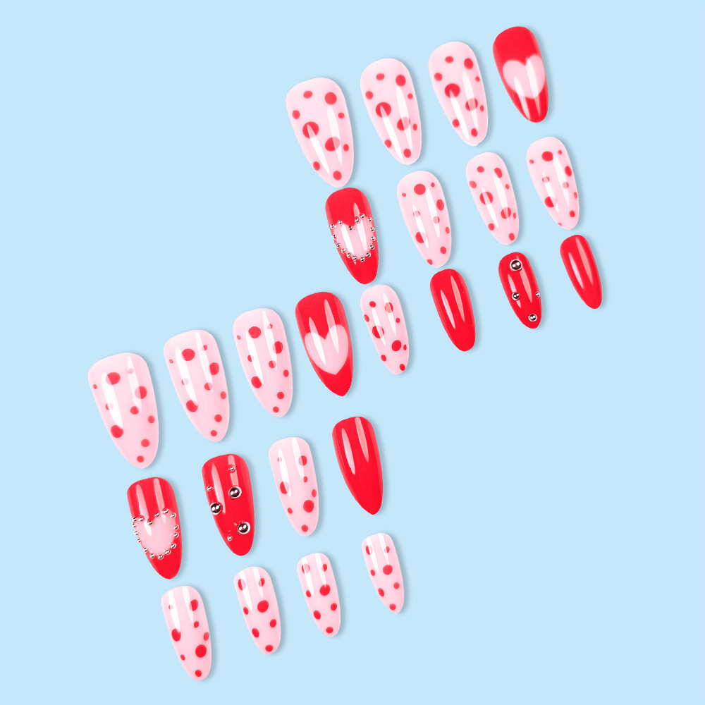 Dulce rosa rosa ondulado punto de perforación de uñas comercio exterior venta más vendidas amor desgaste de uñas 24 piezas de parche de uñas falsas image 4
