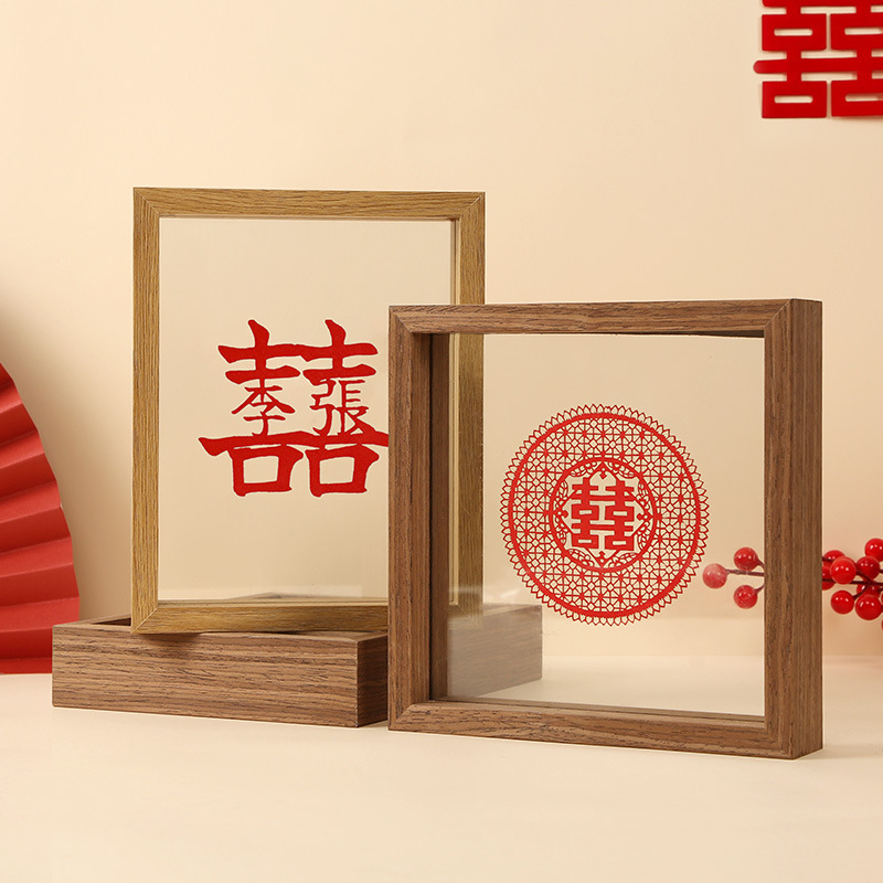 Double-Sided Transparent 3D Photo Frame Retro Fashion Display Stand Wholesale 6inch 7inch Calligraphy Plant Polaroid Photo Frame