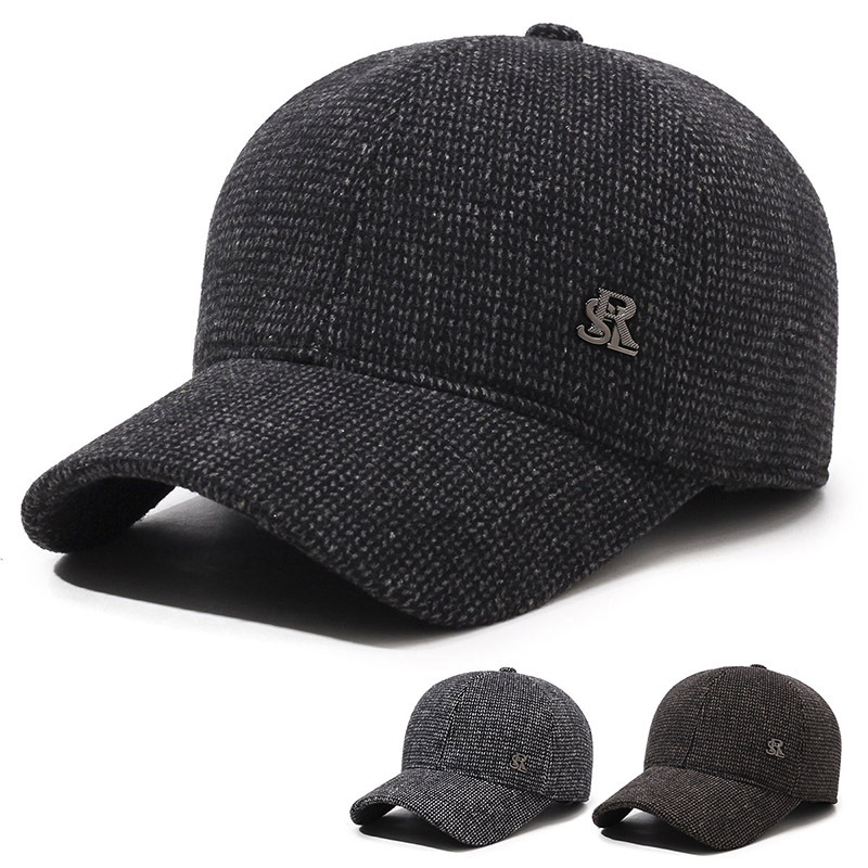 Woolen Baseball Cap For Men Warm Winter Ear Protection Dad Hat_voghion.com