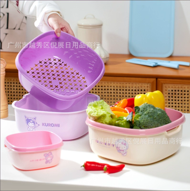 Sanrio двойная сливная корзина, бытовая кухонная корзина для хранения овощей и фруктов, мойка, пластиковая овощная корзина