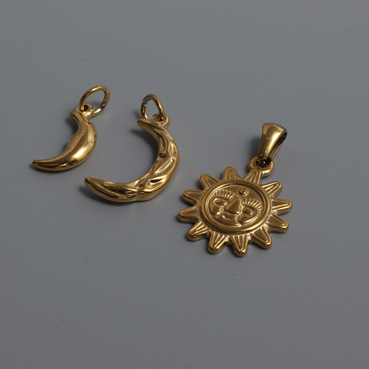 Sun, Moon Pattern Polished Finish 1 Piece Titanium Steel 18K Gold Plated Sun Moon Polished Pendant