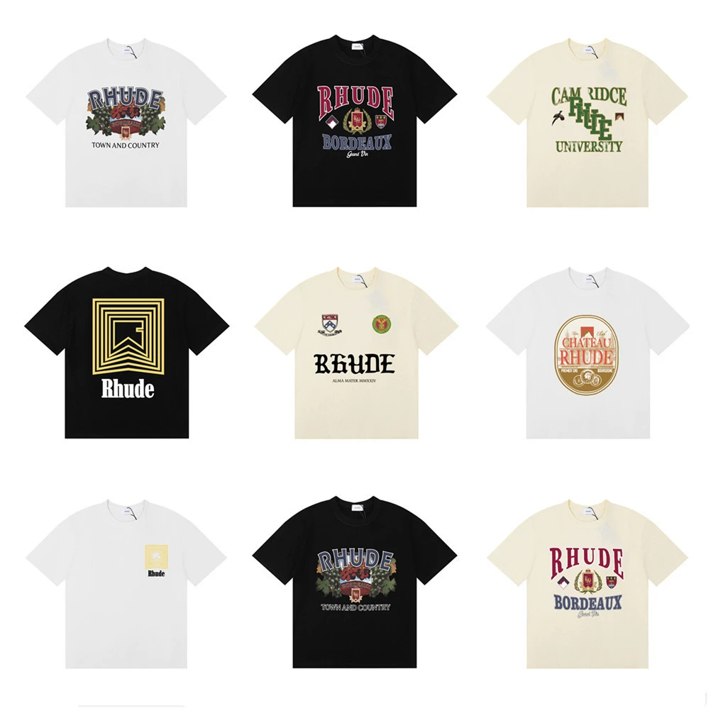 25SS трансграничный европейский и американский модный бренд RHUDE с геометрическим буквенным принтом и короткими рукавами для мужчин и женщин, американский уличный полрукава