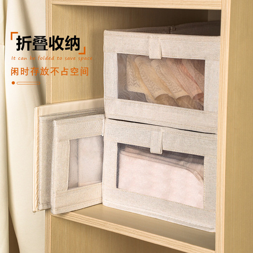 Clothing Storage Box, Household Thickened Cotton and Linen Organizer for Clothes and Pants, Wardrobe Drawer-Type Visible Sorting Box