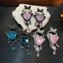 甜酷风爱心蝴蝶流苏耳饰 高品质时尚个性轻奢小众高端冰花锆耳环