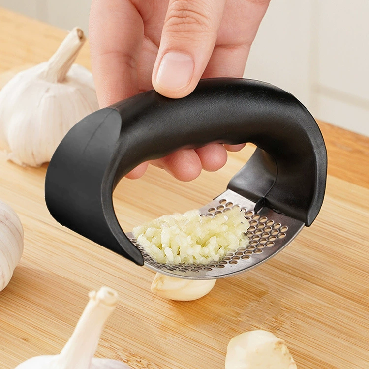 Handheld Garlic Press, Stainless Steel Mashing Plate, Ergonomic Ring Handle, Compact