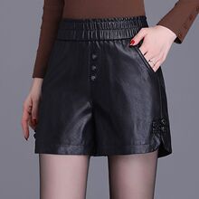 2025年秋冬季新款皮裤女士高腰时尚大码显瘦阔腿皮短裤女皮靴裤子