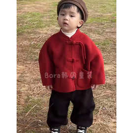 男童拜年服儿童新中式汉服冬装2025新款女宝宝时尚红色唐装外套潮