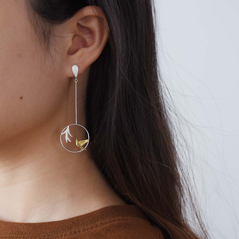 925 Sterling Silver Material Silhouette, Water Droplets, Flowers and Birds Pattern Women's Gender 1 Pair 925 Sterling Silver Water Droplets Drop Earrings