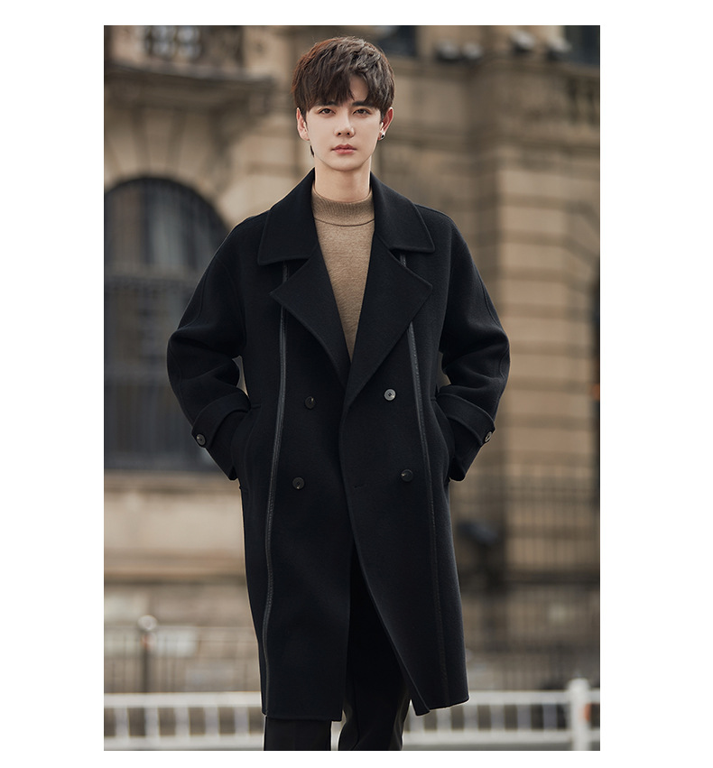 Full Wool Double Breasted Two Sided Parka Mens Mid Long Coats