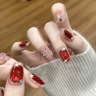 黛瑞森【烟花绽放】高级感穿戴甲甲片红色浪漫显白美甲假指甲贴片