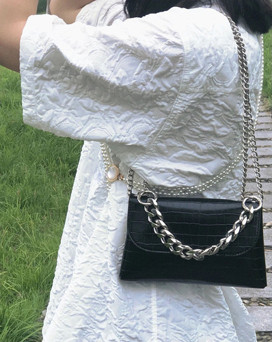  Spring Niche Design Crocodile Print Chain Top Handle Bag Retro Baguette Single Shoulder Crossbody Bag for Women