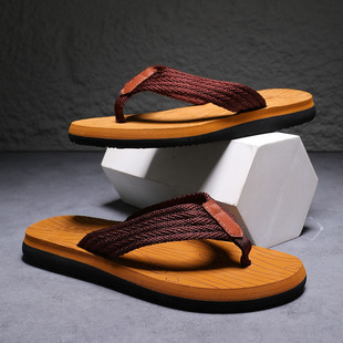Cross-border new men's flip-flops woven shoelaces comfortable high-level outdoor wear beach flip-flops plus size