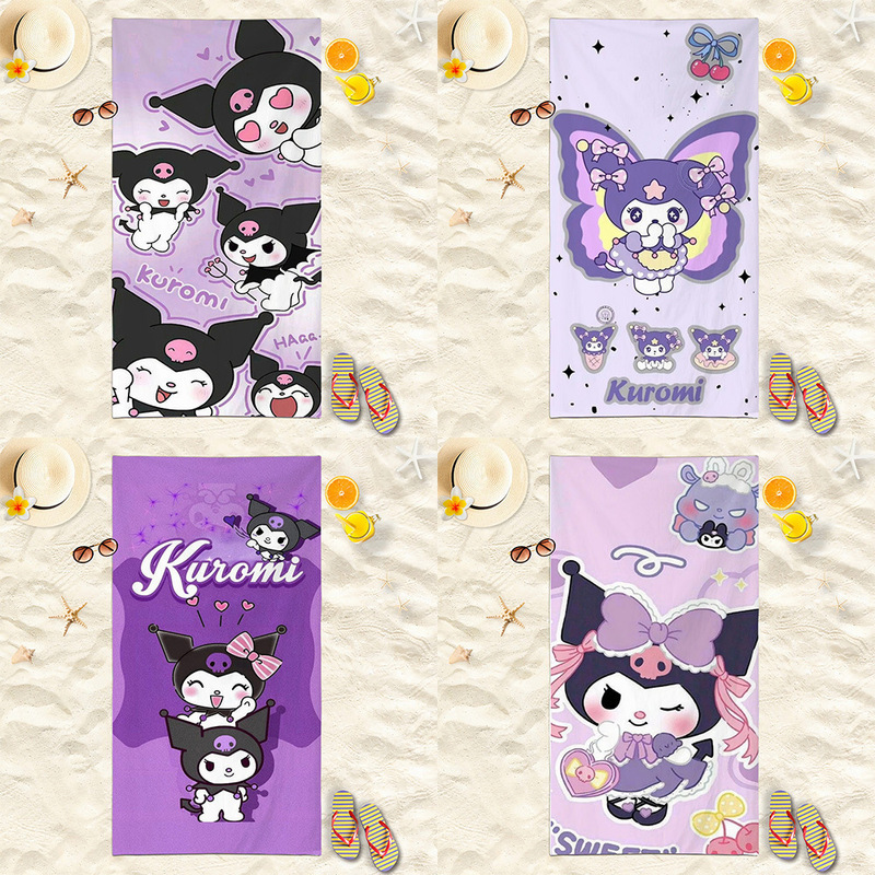 Cross-Border Best-Selling Kuromi Beach Towel Amazon Purple Cartoon Bath Towel Cute Sanrio Beach Towel Quick-Drying