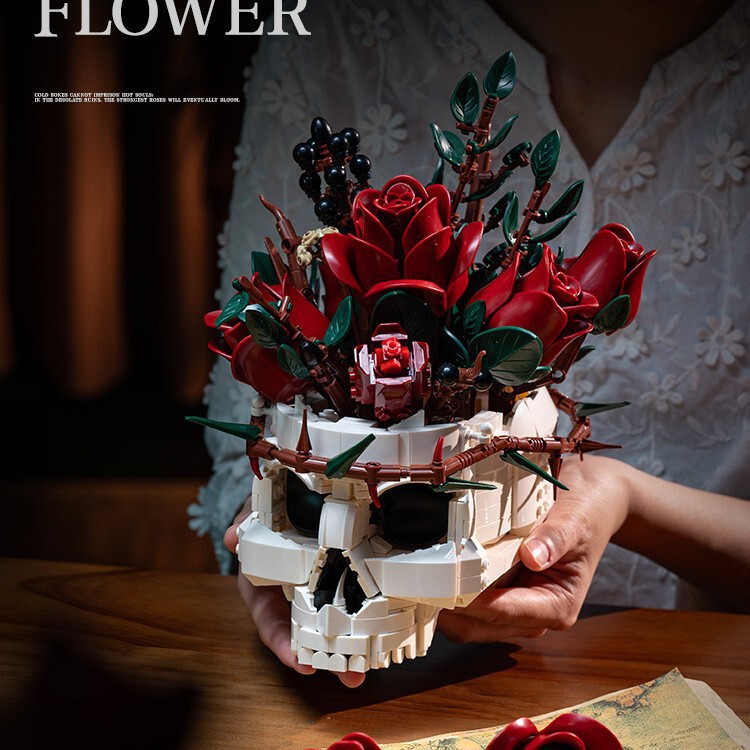 Cross-Border Halloween Room Decorations Skull Rose Assembly Ornaments Home Building Block Flower Skull Rose Cross-Border Halloween Room Decorations Skull Rose Assembly Ornaments Home Building Block Flower Skull Rose